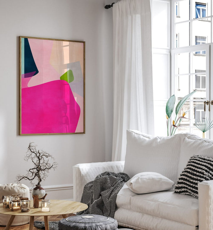 Stylish living room featuring PINK PASTEL SHAPE, ABSTRACT PAINTINGS by Ana Rut Bre to elevate your space.