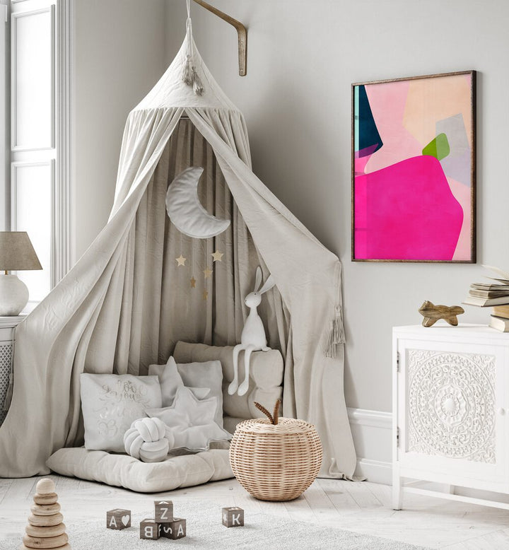 Brighten your decor with PINK PASTEL SHAPE, ABSTRACT PAINTINGS by Ana Rut Bre, adding vibrant elegance to any space.