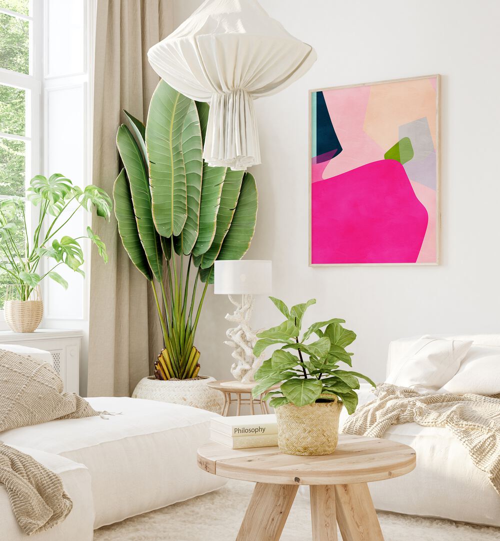 Elevate your decor with the vibrant PINK PASTEL SHAPE, ABSTRACT PAINTINGS by Ana Rut Bre, perfect for any space.