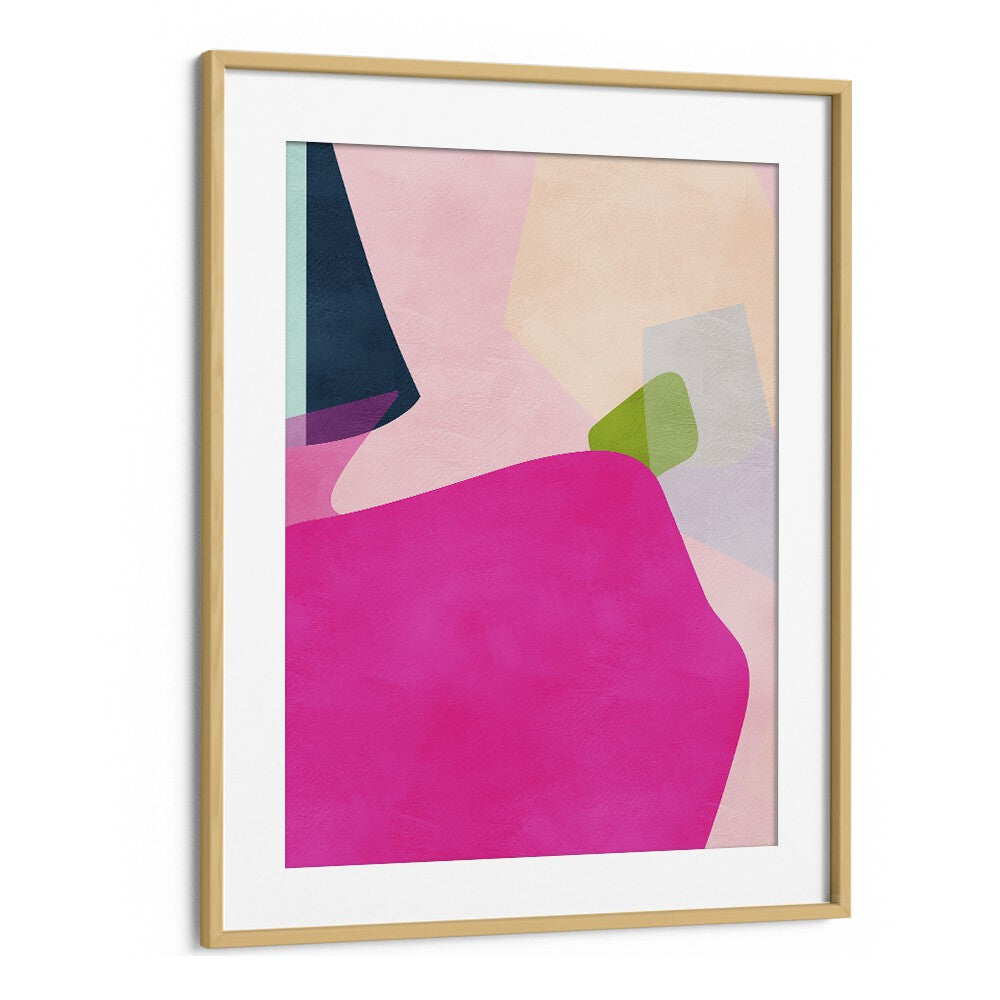 Elegant PINK PASTEL SHAPE, ABSTRACT PAINTINGS by Ana Rut Bre in an oak frame, perfect for elevating your decor.