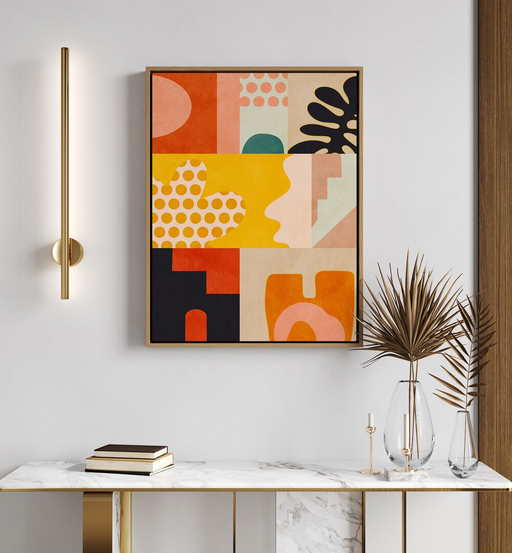 Bright and vibrant abstract painting, "PLAYING AROUND SHAPES IV, ABSTRACT PAINTINGS," by Ana Rut Bre for modern decor.