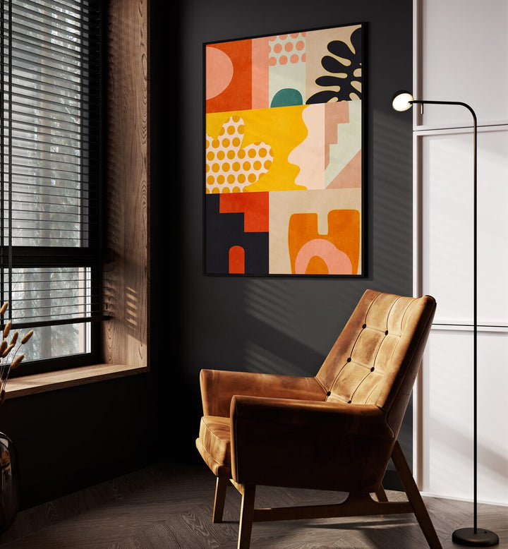 Stylish interior featuring "Playing Around Shapes IV, Abstract Paintings" by Ana Rut Bre, enhancing your space beautifully.