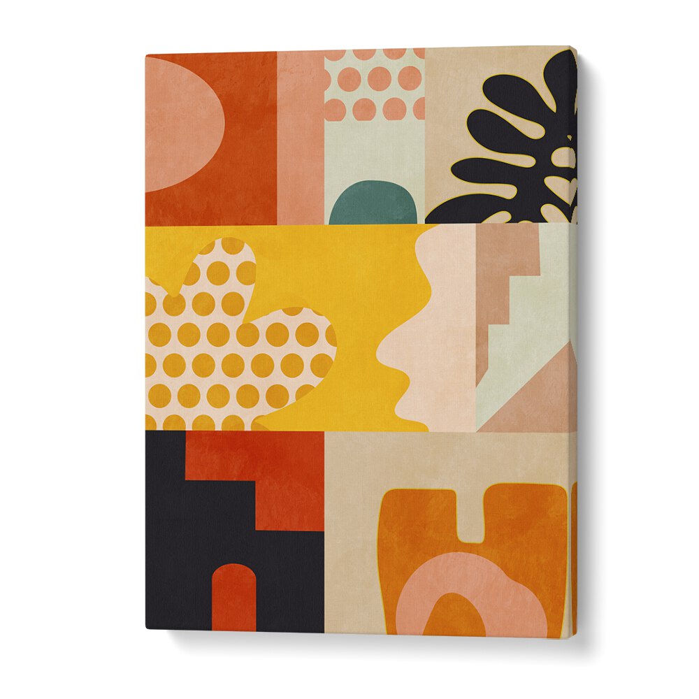 Colorful geometric patterns in PLAYING AROUND SHAPES IV, ABSTRACT PAINTINGS by Ana Rut Bre enhance modern decor.