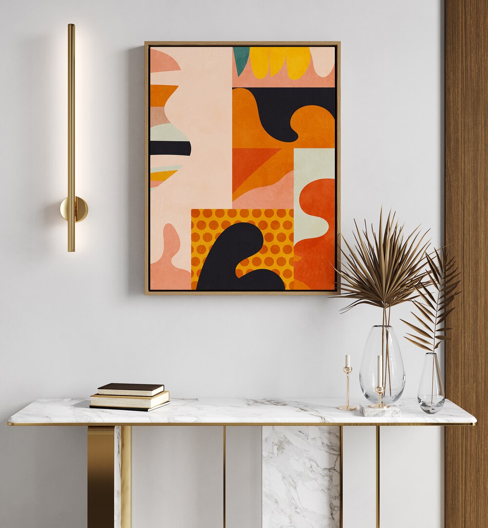 Transform your space with PLAYING AROUND SHAPES V, ABSTRACT PAINTINGS by Ana Rut Bre, showcasing vibrant modern elegance.