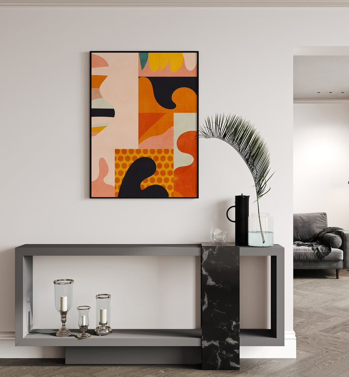 Bright and vibrant PLAYING AROUND SHAPES V, ABSTRACT PAINTINGS, by Ana Rut Bre, enhances modern interiors elegantly.