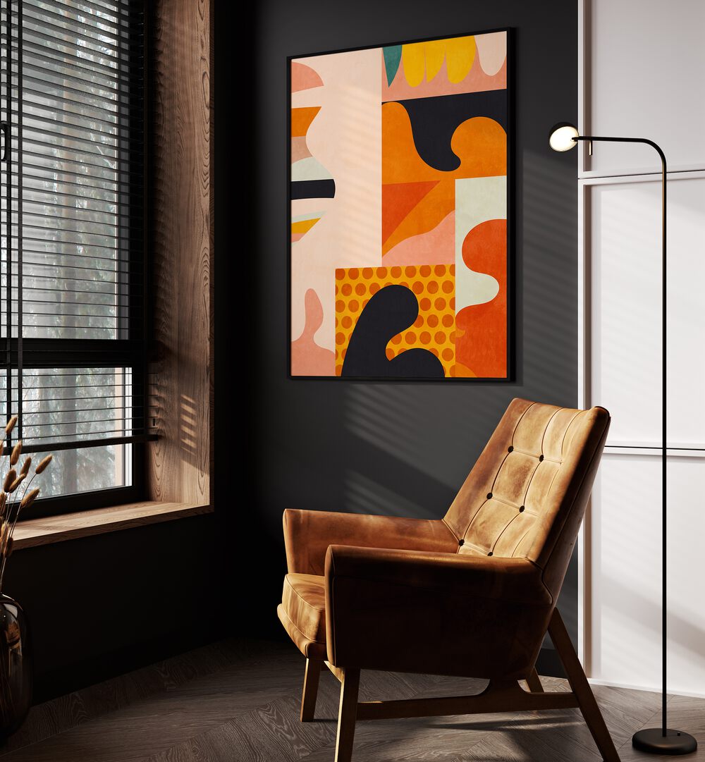 Add a vibrant touch to your decor with PLAYING AROUND SHAPES V, ABSTRACT PAINTINGS by Ana Rut Bre.