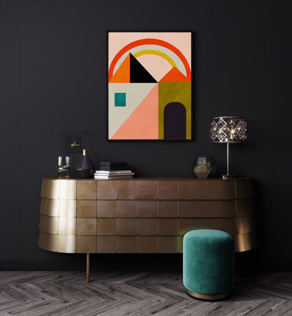 Abstract painting "PLAYING AROUND SHAPES" by Ana Rut Bre adds modern elegance to any living space.