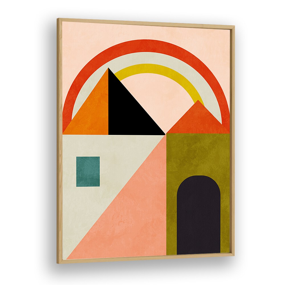 Colorful abstract painting titled "PLAYING AROUND SHAPES," perfect for modern wall art enthusiasts.