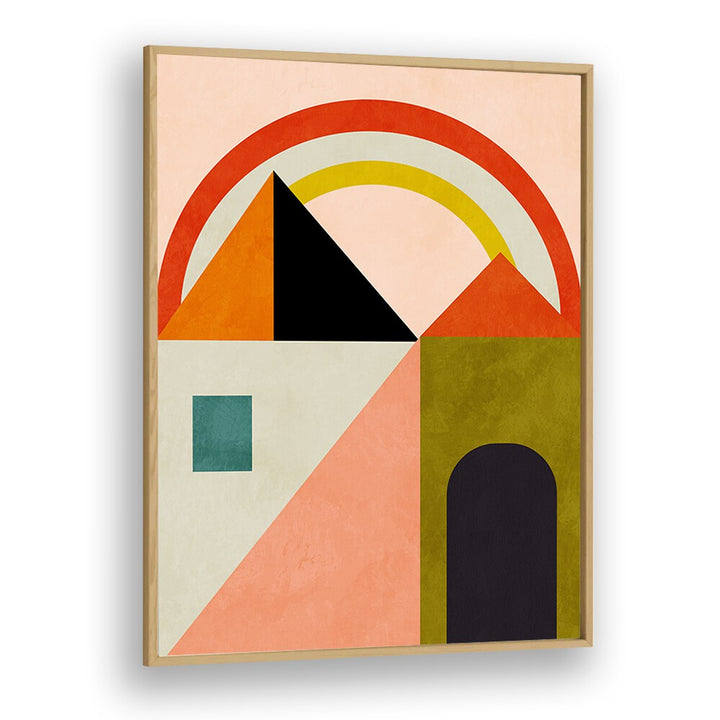 Colorful abstract painting titled "PLAYING AROUND SHAPES," perfect for modern wall art enthusiasts.