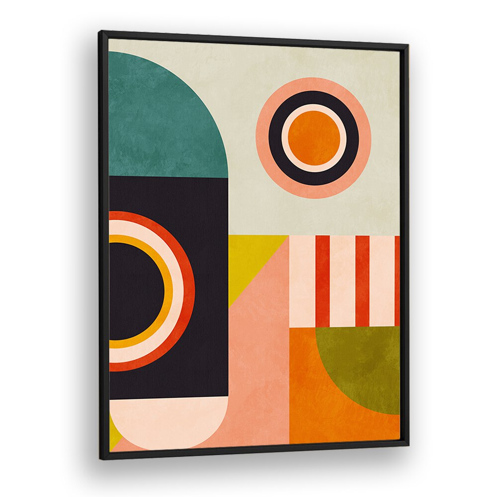 Colorful geometric forms in "Playing Around Shapes II, Abstract Paintings" by Ana Rut Bre, perfect for modern decor.