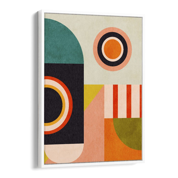 Colorful geometric shapes in "Playing Around Shapes II, Abstract Paintings" by Ana Rut Bre enhance modern decor.
