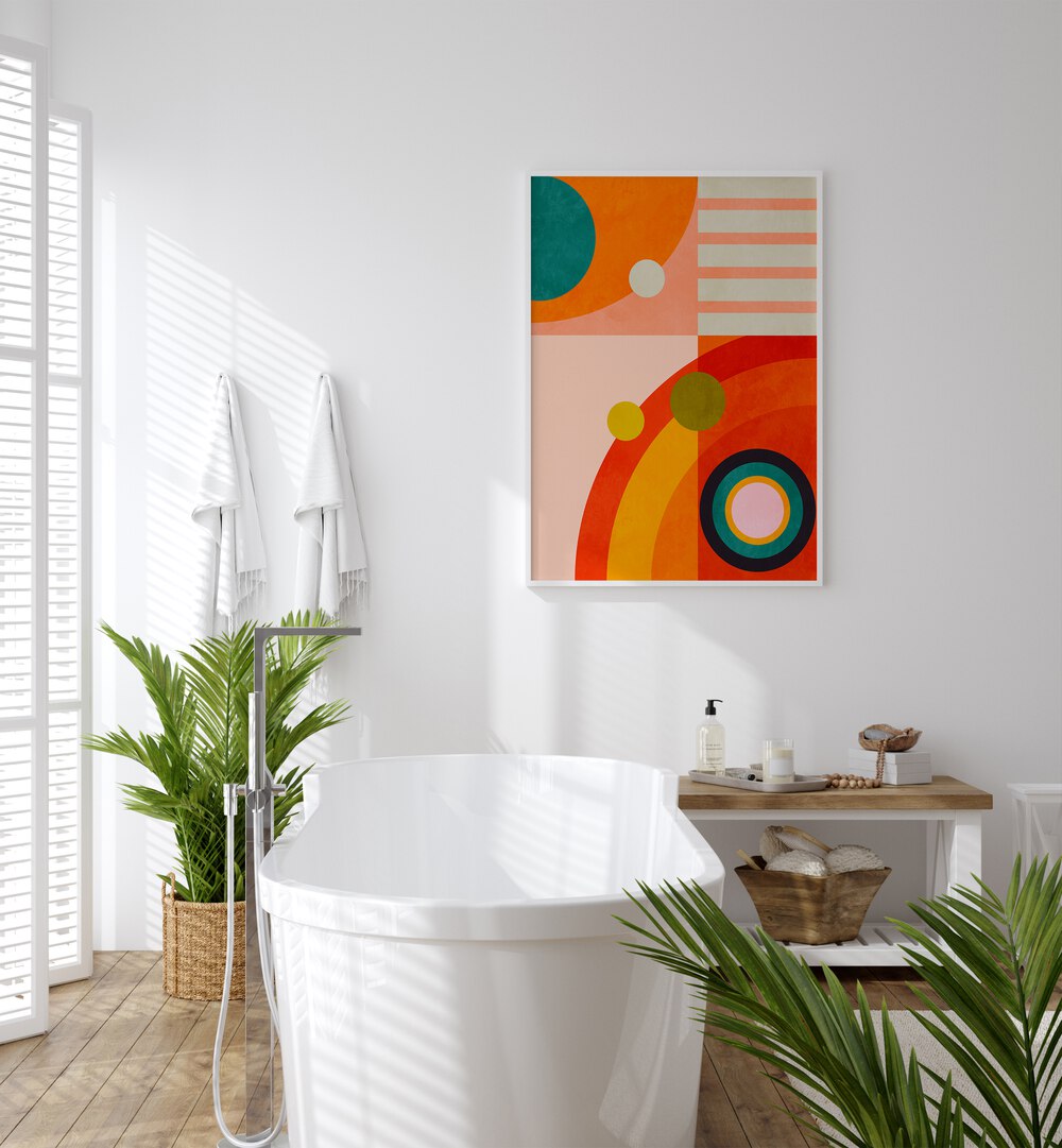 Transform your space with PLAYING AROUND SHAPE III, ABSTRACT PAINTINGS by Ana Rut Bre, adding vibrant elegance.