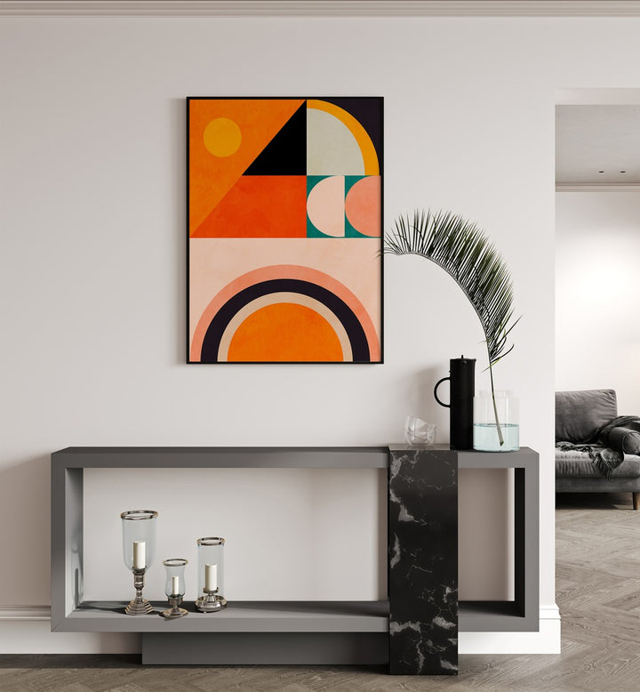 Vibrant PLAYING AROUND SHAPES VI, ABSTRACT PAINTINGS by Ana Rut Bre enhances modern interiors with bold colors.