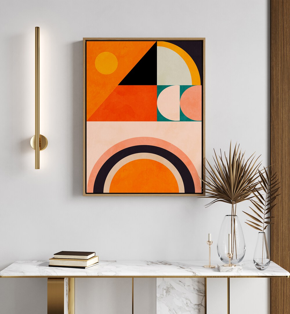 Vibrant abstract colors in PLAYING AROUND SHAPES VI, ABSTRACT PAINTINGS by Ana Rut Bre enhance modern decor.