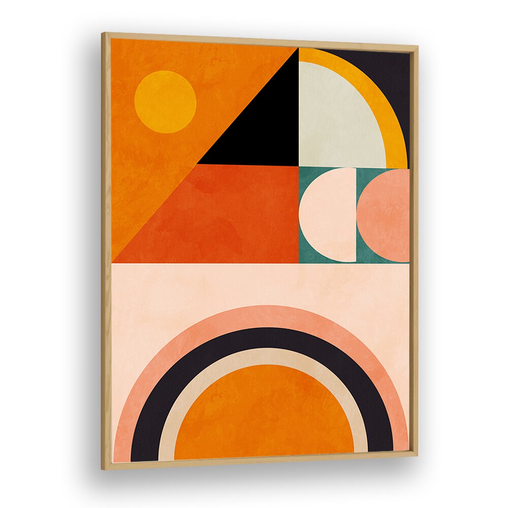 Vibrant geometric patterns in PLAYING AROUND SHAPES VI, ABSTRACT PAINTINGS by Ana Rut Bre enhance any space beautifully.