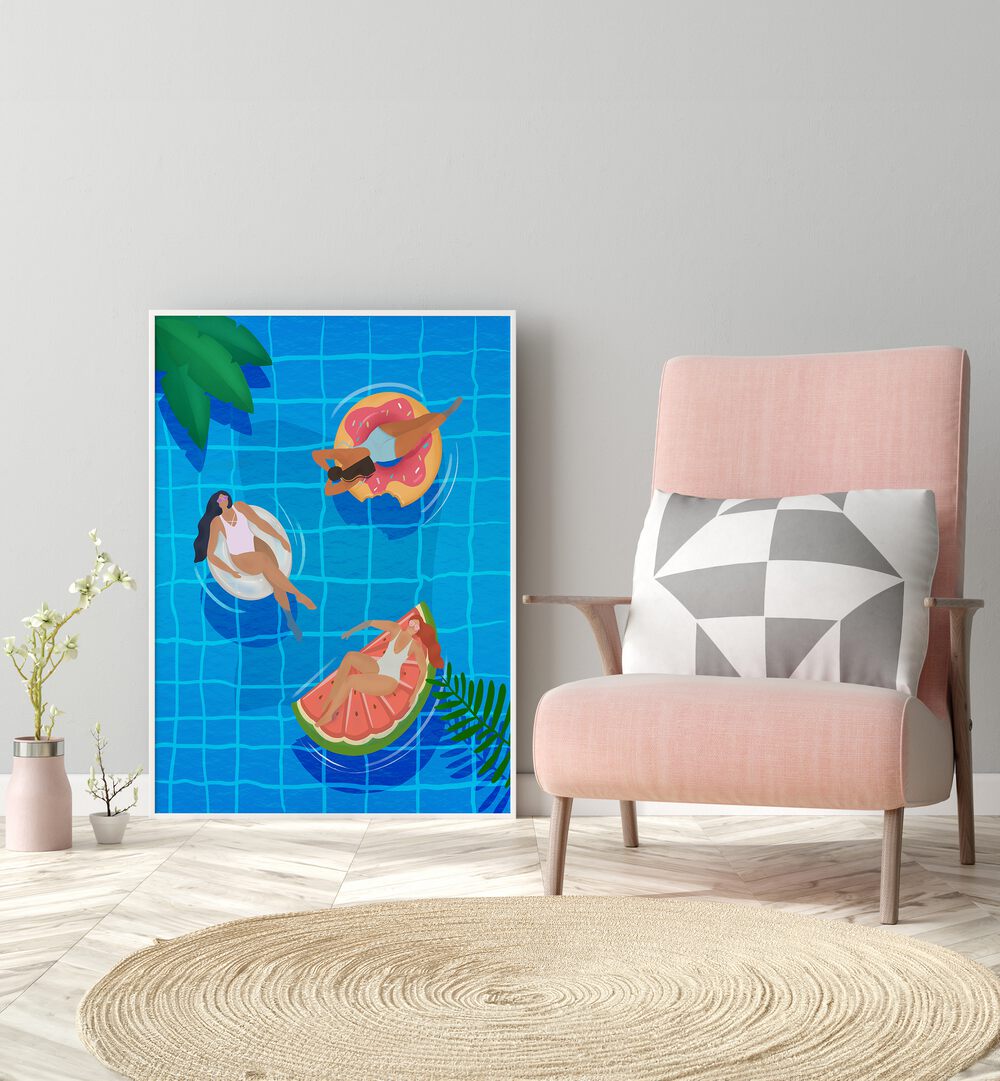 Vibrant POOL LADIES, WALL ART PRINTS by Petra Lidze, perfect for adding sophistication to any space.