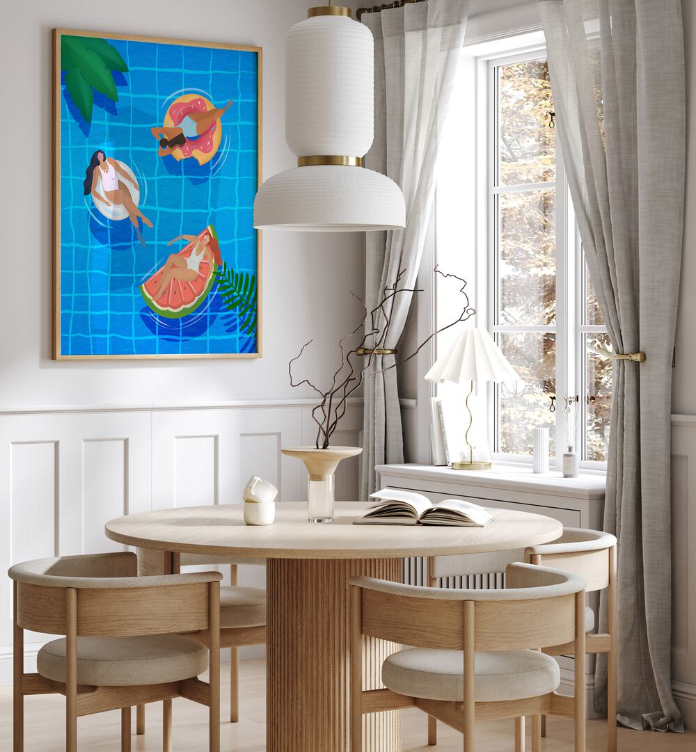 Colorful POOL LADIES, WALL ART PRINTS by Petra Lidze enhance your space with modern sophistication and vibrant energy.