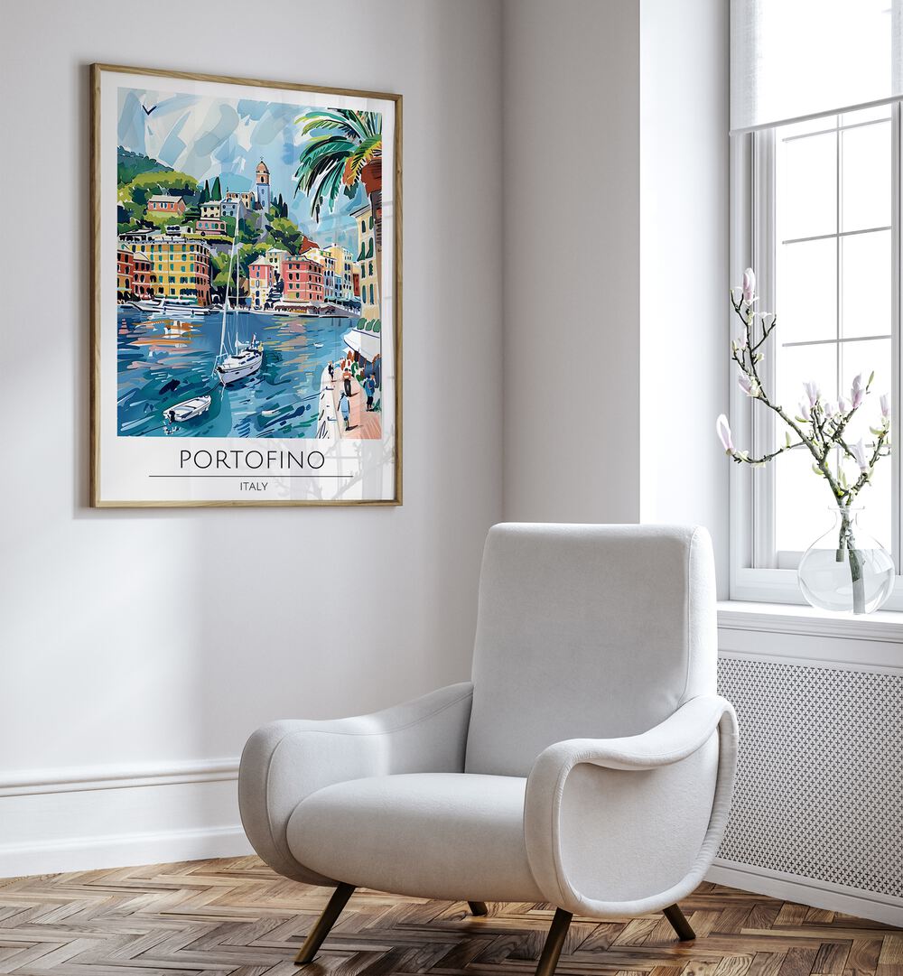 portofino-italy travel posters Artwork III placed on a Wall