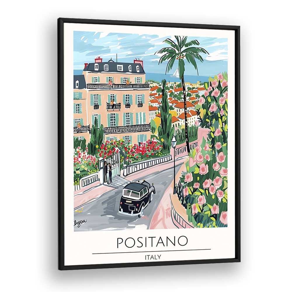 positano-italy travel posters in Black Plain Frame