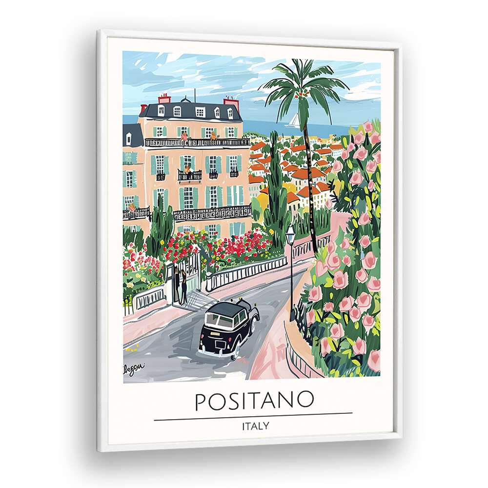 positano-italy travel posters in White Plain Frame