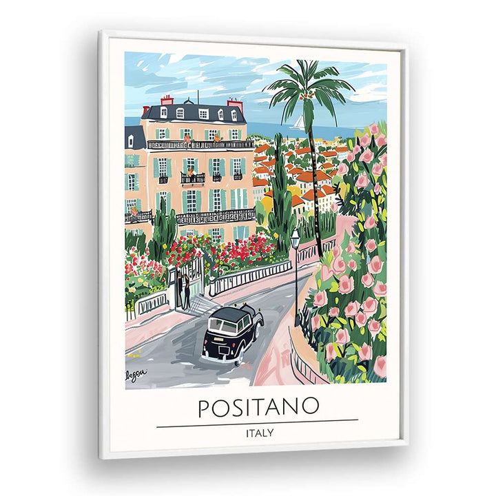 positano-italy travel posters in White Plain Frame