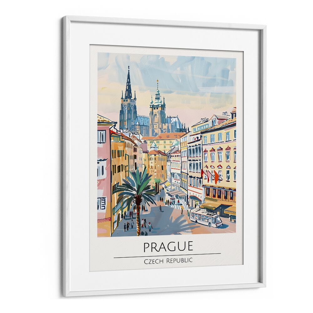 prague-czech republic travel posters in White Frame With Mount