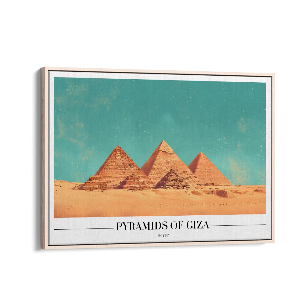 pyramids of giza travel posters in Oak Wood Floater Frame