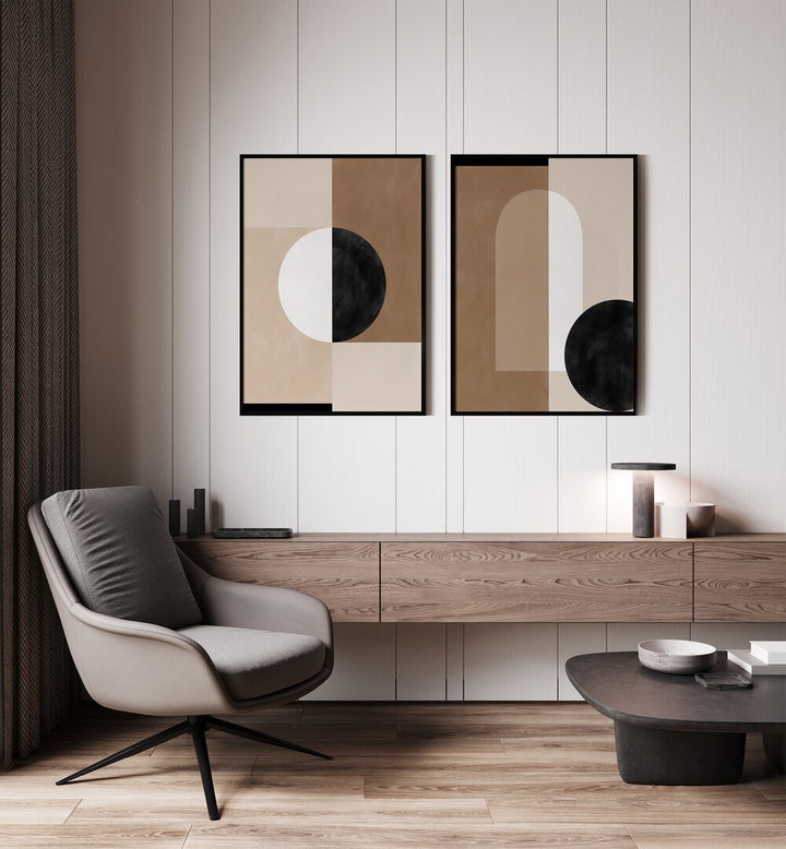Transform your space with the QUANTUM SHAPES, SET OF 2 PAINTINGS, perfect for modern home or office decor.