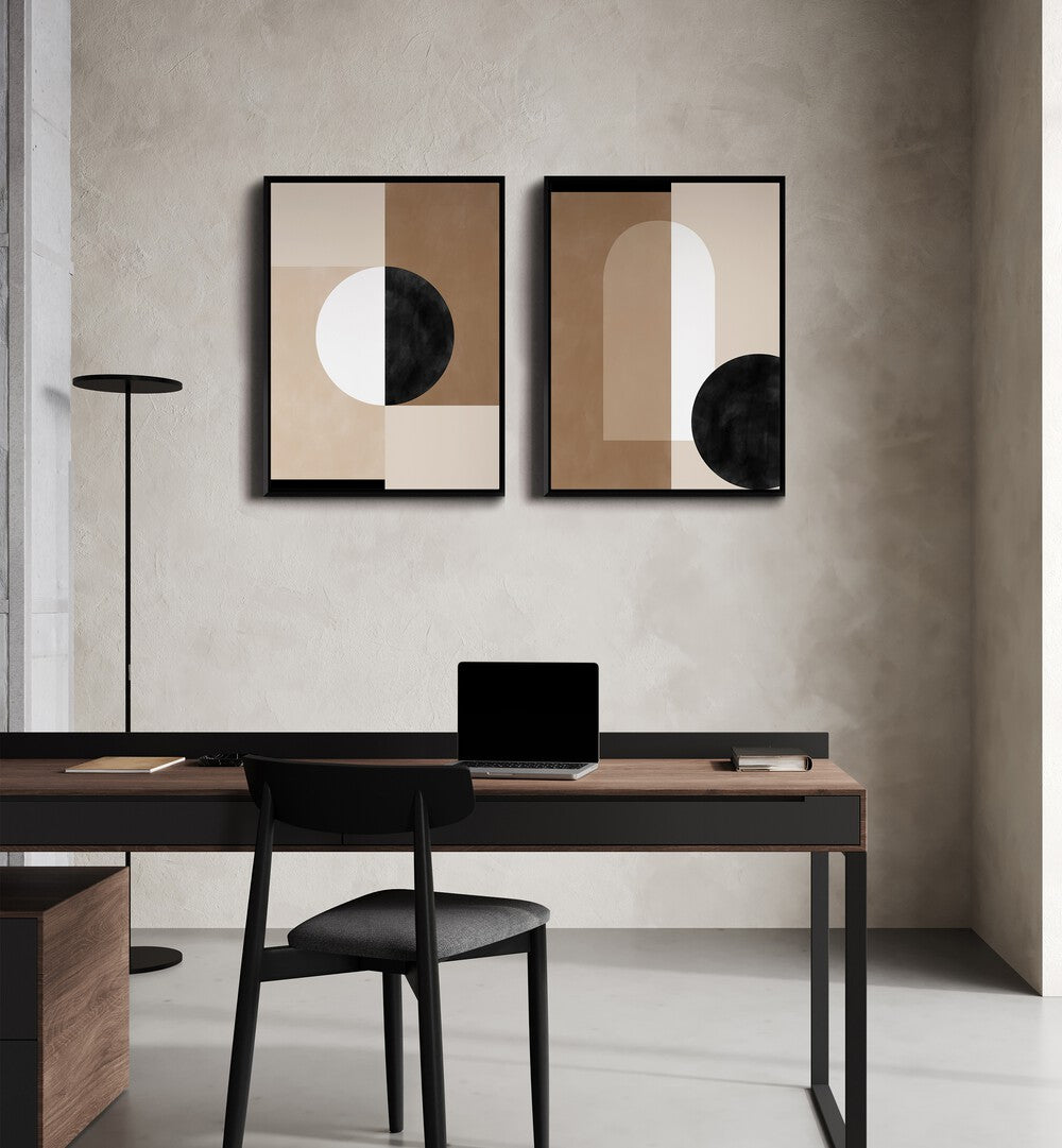 Modern decor featuring the QUANTUM SHAPES, SET OF 2 PAINTINGS, perfect for inspiring any home or office space.