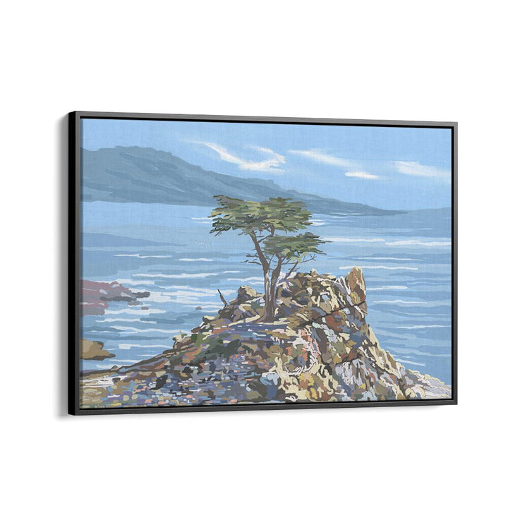Serene Quiet Sentinel landscape paintings in a black floater frame, perfect for transforming your living space.