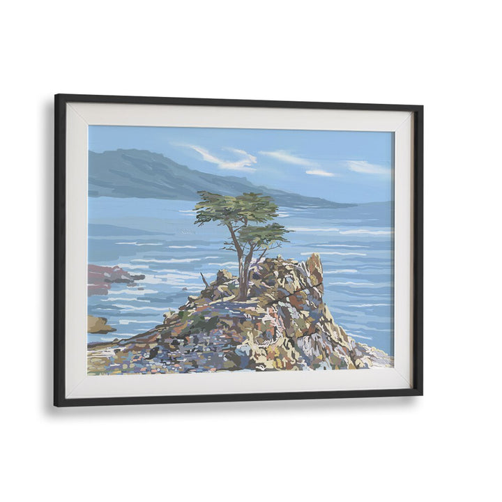 Tranquil QUIET SENTINEL, LANDSCAPE PAINTINGS in a sleek black frame, perfect for enhancing any living space.