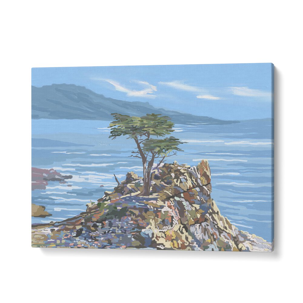 Serene coastal scene featuring the QUIET SENTINEL , LANDSCAPE PAINTINGS, perfect for enhancing any living space.