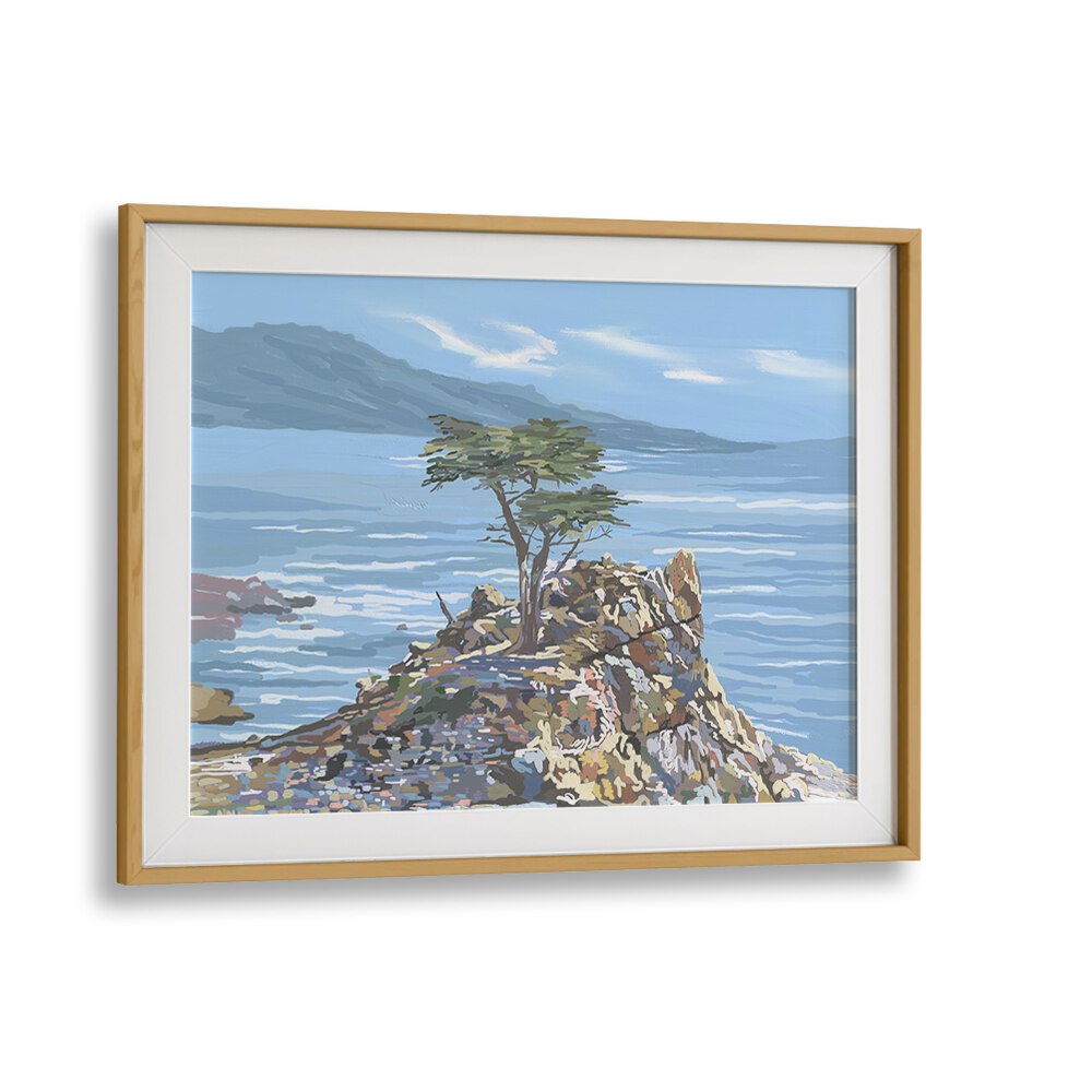 Serene Quiet Sentinel landscape paintings in an oak frame, perfect for transforming your living space into a tranquil oasis.