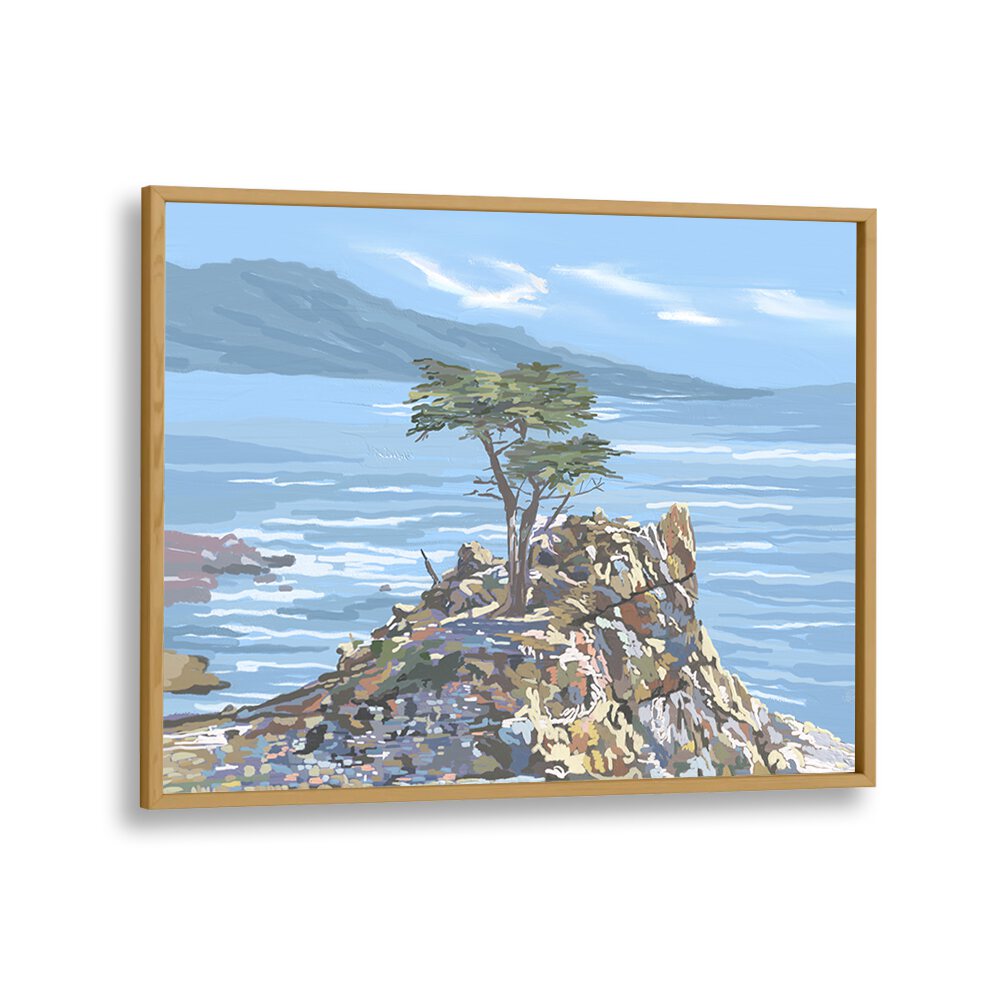 Serene landscape painting featuring a lone tree by the water, part of the QUIET SENTINEL, LANDSCAPE PAINTINGS collection.
