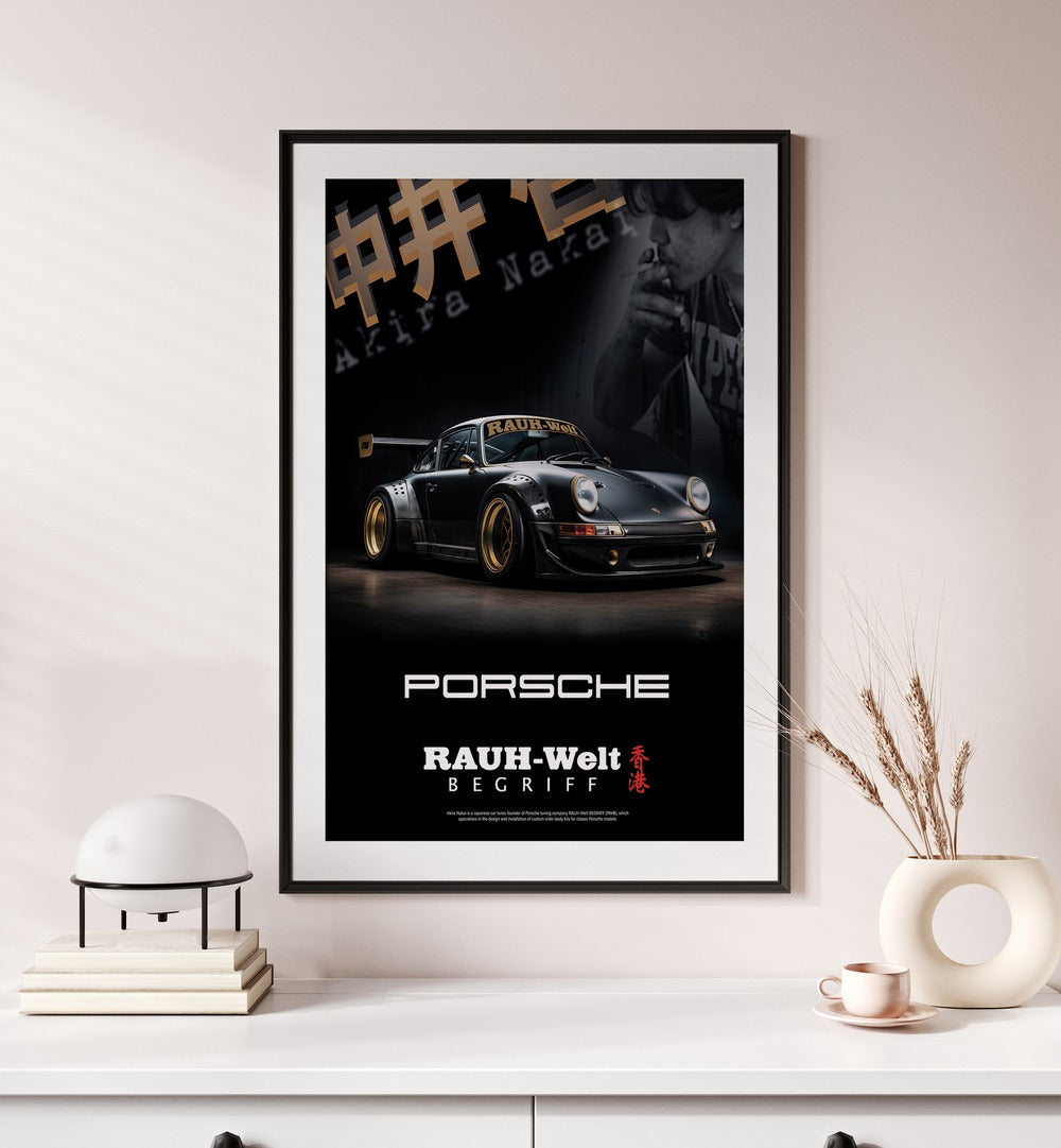 Stylish RAUH - WELT PORSCHE car poster, perfect wall art for automotive enthusiasts and collectors. Ideal for any space.