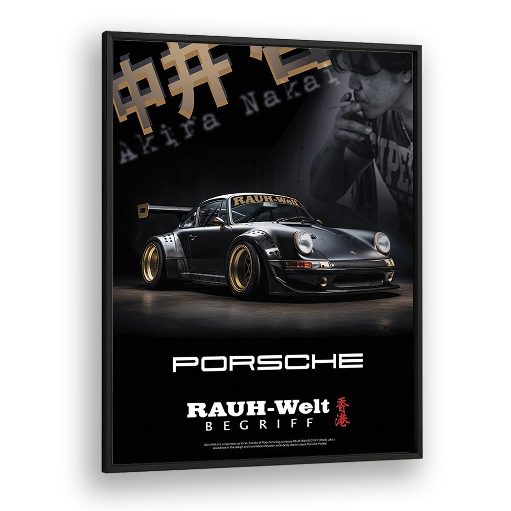 Stylish RAUH - WELT PORSCHE car poster framed for automotive enthusiasts, perfect wall art for passionate collectors.