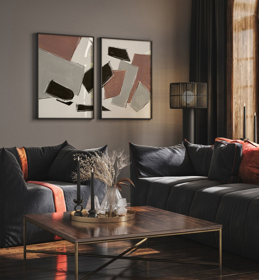 Stylish RAW ABSTRACT SET, SET OF 2 PAINTINGS in neutral tones, perfect for modern living spaces.