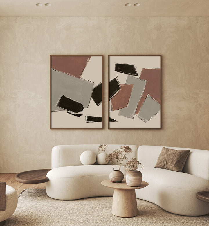 Stylish RAW ABSTRACT SET, SET OF 2 PAINTINGS in neutral tones, perfect for modern home decor transformation.