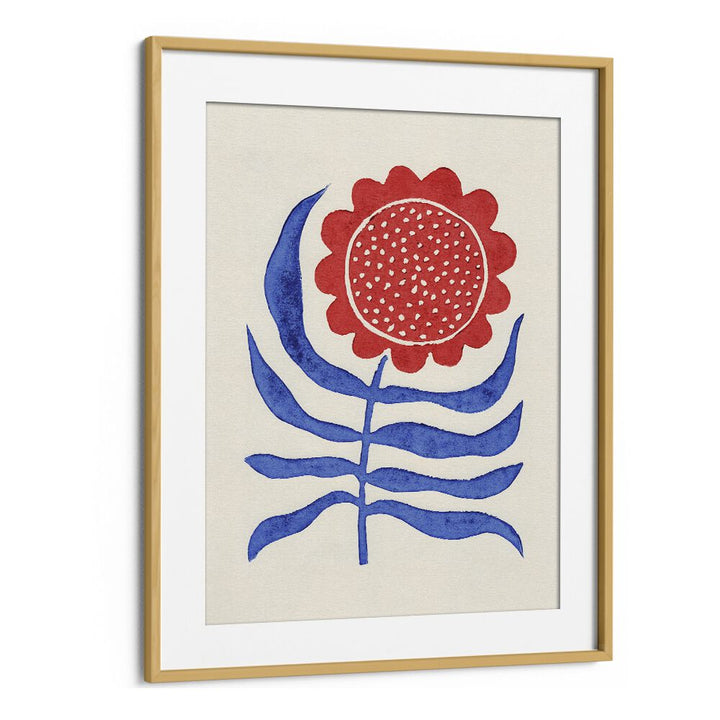 Stunning RED FLOWER LINO PRINT, FLORAL FLOWER PAINTINGS by Alisa Galitsyna, framed in oak, showcasing vibrant botanical art.