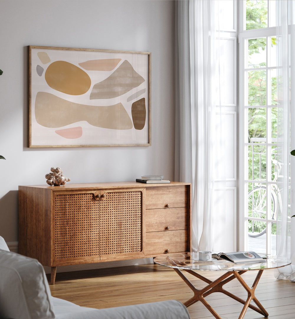 Stylish interior featuring the TERRACOTTA WHISPERS GALLERY WALL, showcasing minimalistic art in warm tones.