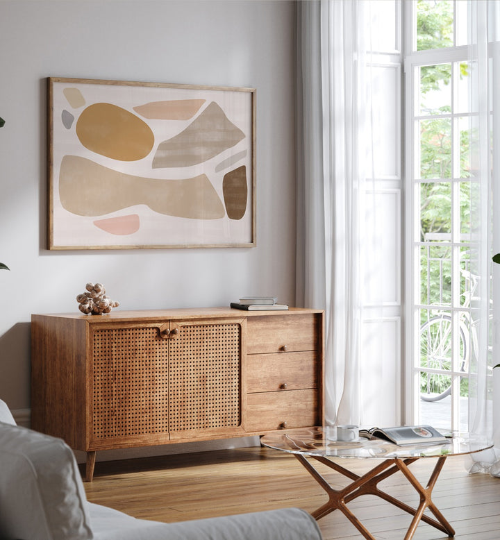 Stylish interior featuring the TERRACOTTA WHISPERS GALLERY WALL, showcasing minimalistic art in warm tones.