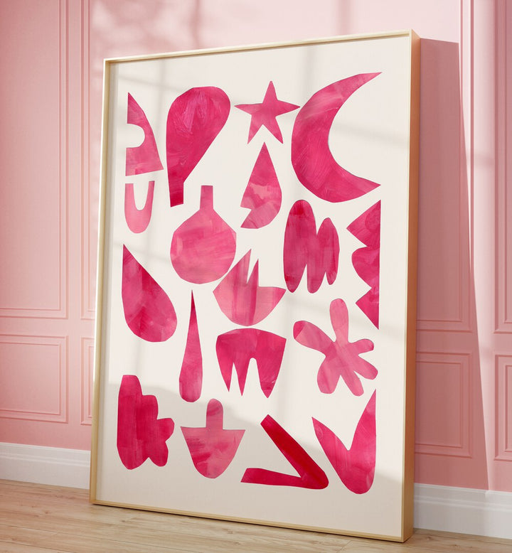 Retro Party, fashion posters featuring vibrant pink shapes, perfect for adding nostalgic style to any space.