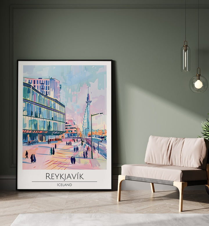 reykjavik-iceland travel posters Artwork III placed on a Wall