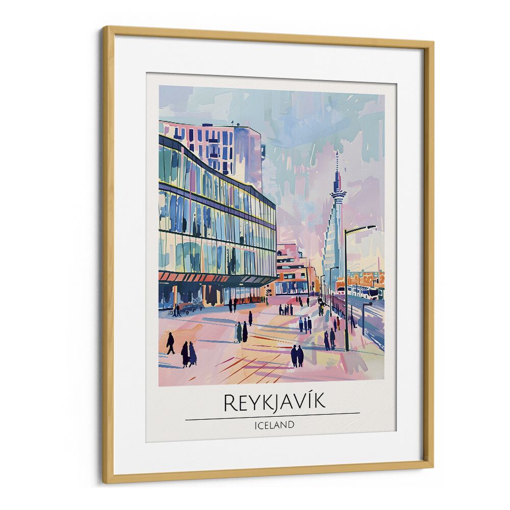 reykjavik-iceland travel posters in Oak Wood Frame With Mount