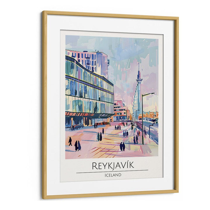 reykjavik-iceland travel posters in Oak Wood Frame With Mount