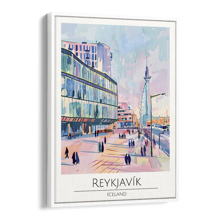 reykjavik-iceland travel posters in White Floater Frame
