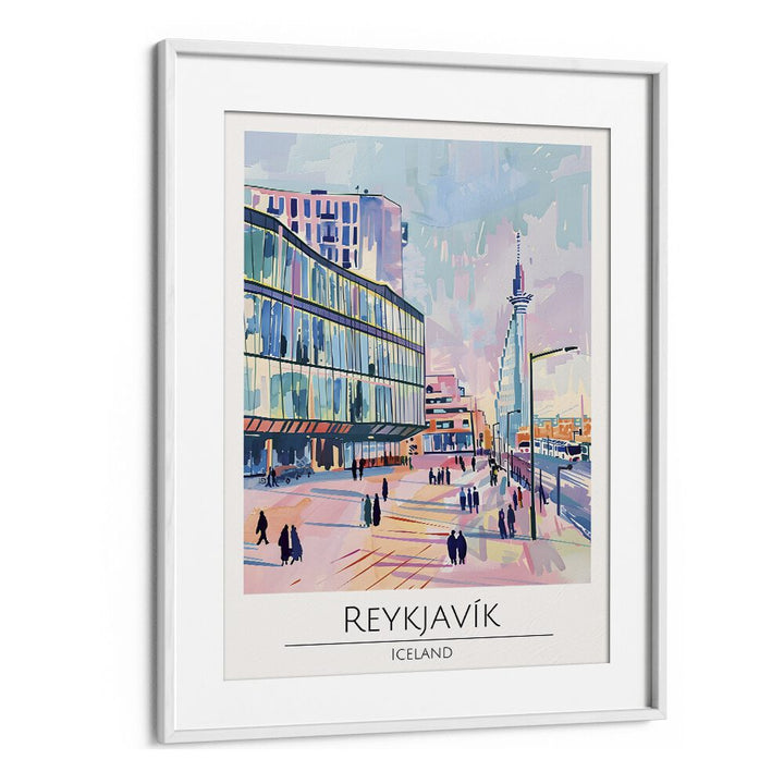 reykjavik-iceland travel posters in White Frame With Mount