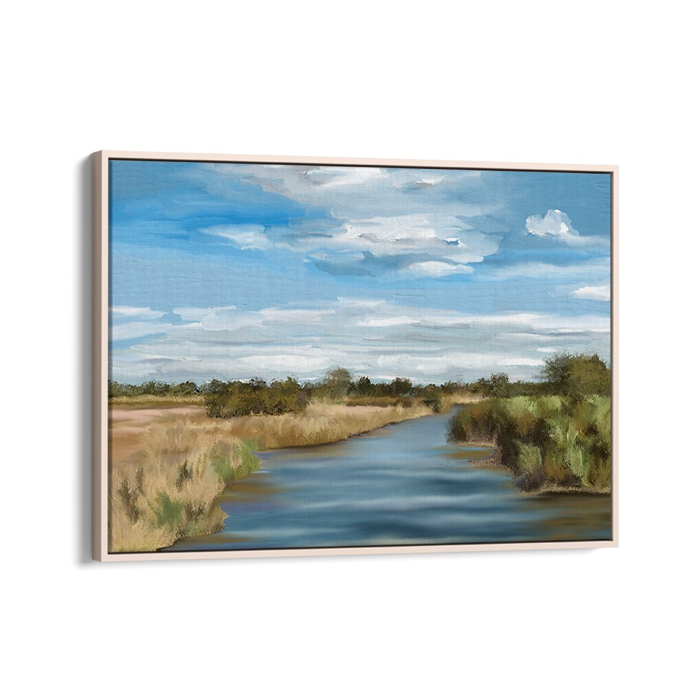 Serene River of Reeds landscape paintings in a stylish float frame, perfect for enhancing your home decor.