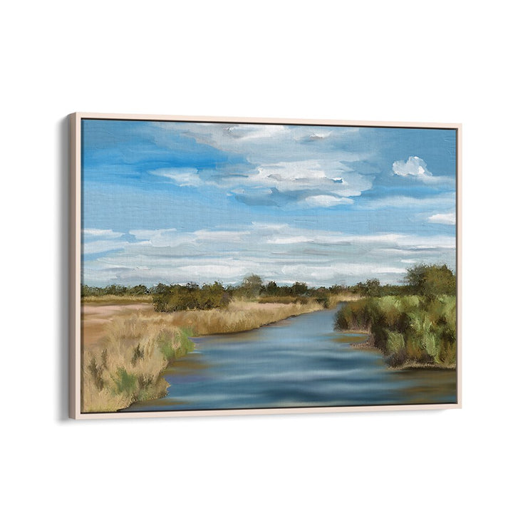 Serene River of Reeds landscape paintings in a stylish float frame, perfect for enhancing your home decor.