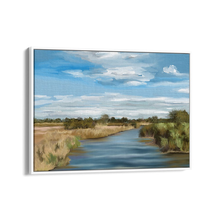 Serene RIVER OF REEDS, LANDSCAPE PAINTINGS showcasing tranquil waterways and lush reeds for your home decor.